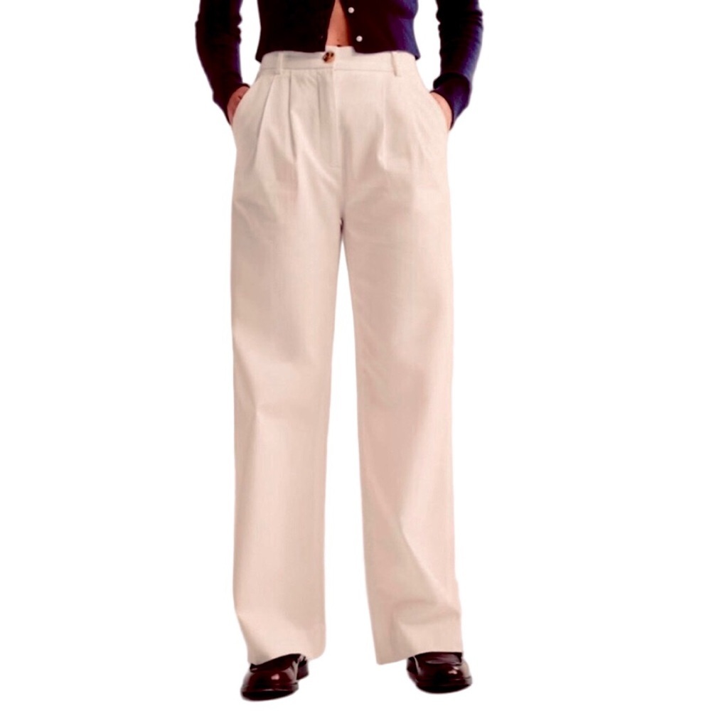 Abercrombie & Fitch Sloan Twill Trousers Pale Taupe-Beige Pleated Size 30 Short